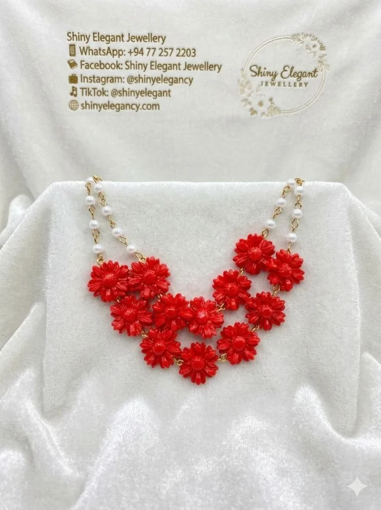 Double Line Perl Red Necklace